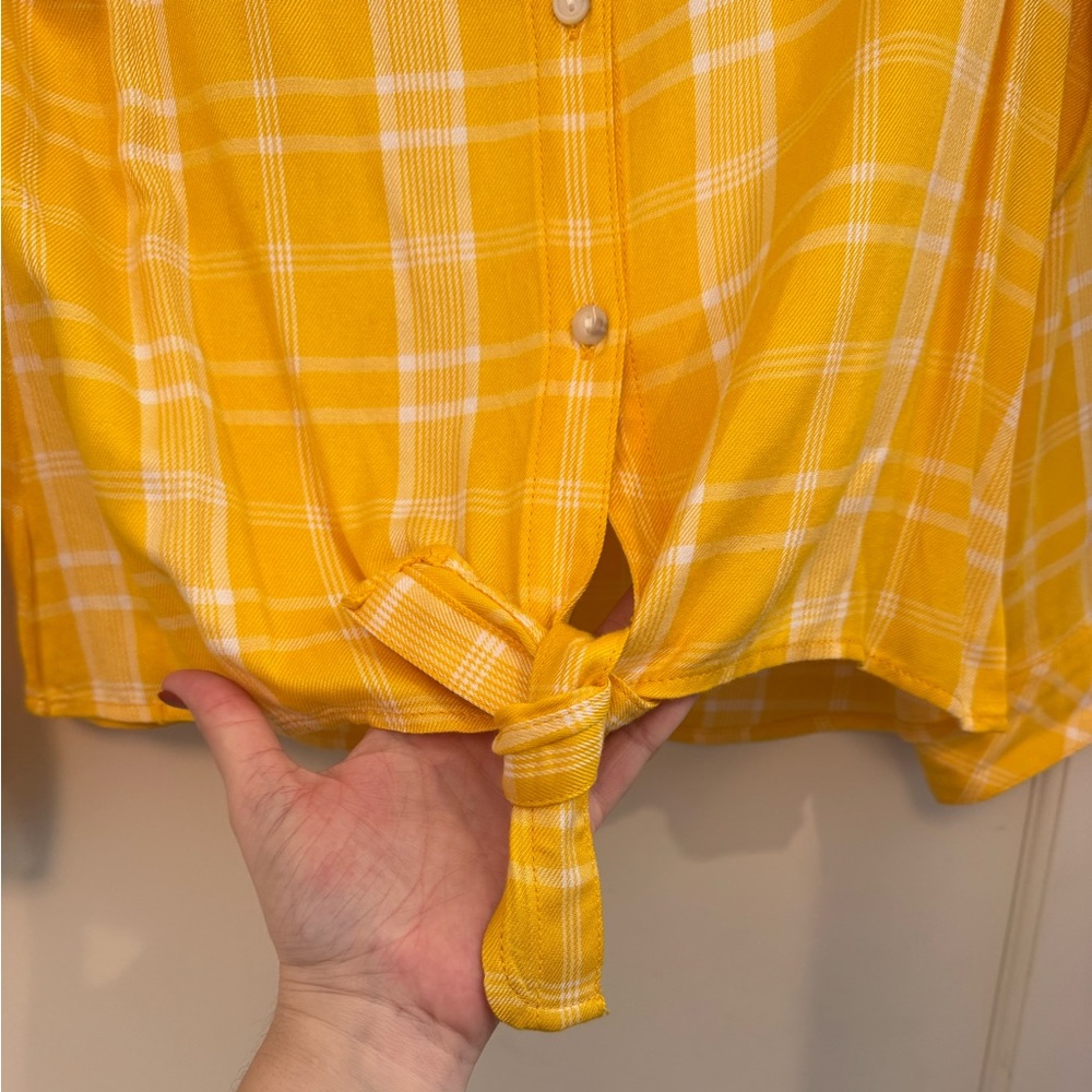 Sanctuary yellow plaid button up with front tie - Picture 3 of 6